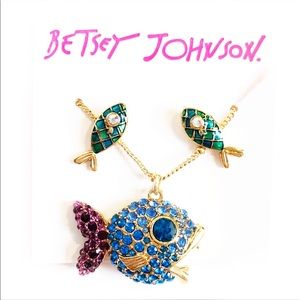 🌀 Betsey Johnson Festival Mermaid Fish Necklace & Earrings Set